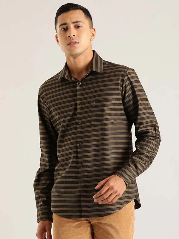 Indian Terrain Men Striped Green Shirt